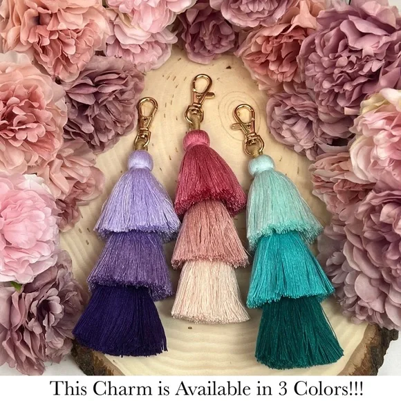 Boho Long Multi Tier Green Fringe Purse Charm - Picture 13 of 14